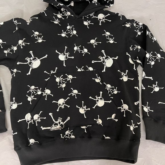 Saint Mxxxxxx Unisex Black White Skull Print Long Sleeve Pullover Hoodie Size L - Picture 4 of 5